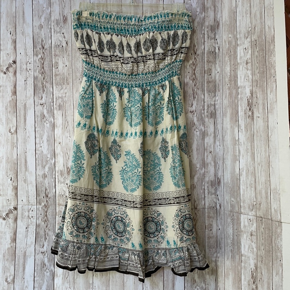 Strapless cotton Indian print dress